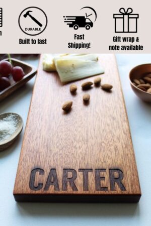 Personalized Cheese Board Custom Engraved Charcuterie Board, Unique Handmade Serving Tray with Last Name for Wedding Gifts