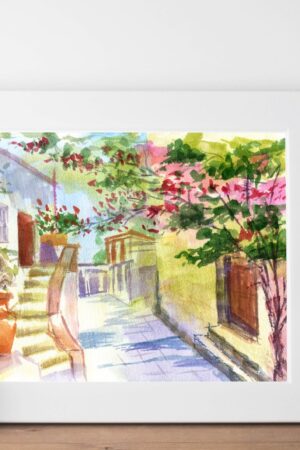 Mykonos Painting Capture the Enchanting Beauty of Greece with MikashArt's Original Watercolor Print