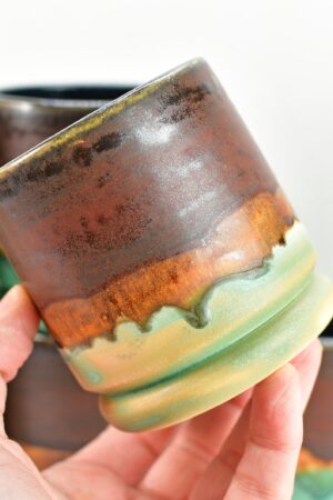 Handmade Ceramic Whiskey Bourbon Tumblers Unique Anniversary or Groomsmen Gift in Bronze, Patina Green, and Turquoise