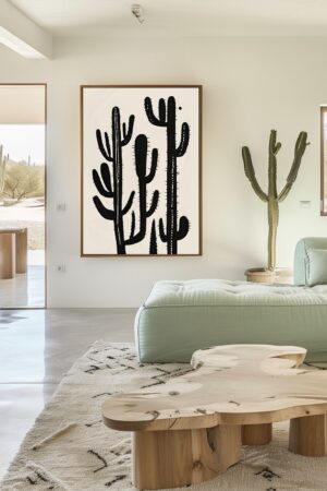 Saguaro Cactus Wall Art Modern Desert Luxe in Black and Cream Block Print