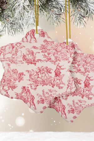 Toile De Juoy Ceramic Ornament Set Classic Red and White French Country Christmas Decor