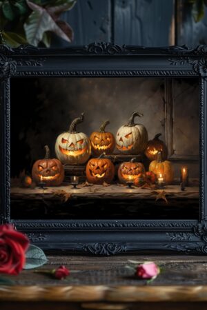 Vintage Spooky Halloween Pumpkins Wall Art Print Dark Cottagecore Gothic Decor