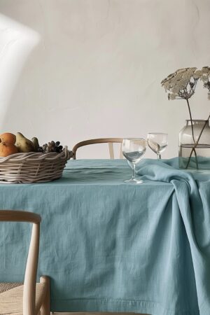 Azure Elegance Minimalist Linen Tablecloth for a Serene Dining Experience