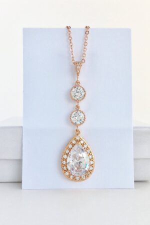 Sparkling Elegance Elongated Rose Gold Crystal Earrings for Bridal and Bridesmaid Adornment