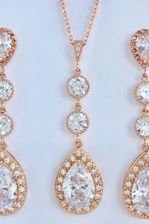 Sparkling Elegance Elongated Rose Gold Crystal Earrings for Bridal and Bridesmaid Adornment