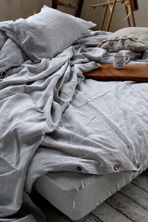 Stonewashed Linen Fitted Sheet Indulge in the Comfort of Ash Pearl Melange