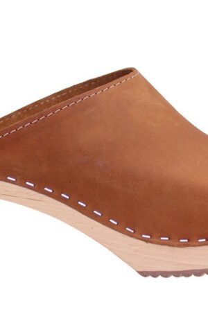 Lotta from Stockholm Classic Brown Oiled Nubuck Leather High Heel Clogs