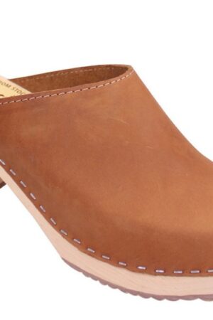 Lotta from Stockholm Classic Brown Oiled Nubuck Leather High Heel Clogs