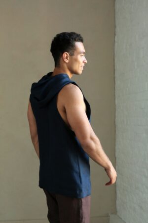 Men's Dark Blue Sleeveless Linen T-Shirt The Perfect Summer Essential