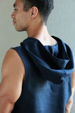 Men's Dark Blue Sleeveless Linen T-Shirt The Perfect Summer Essential