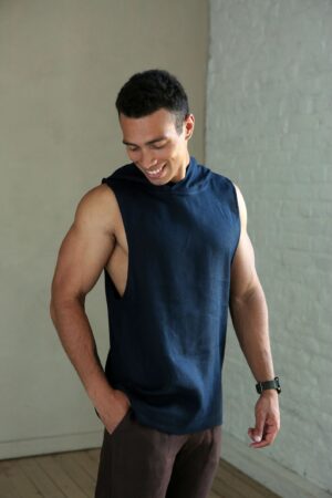 Men's Dark Blue Sleeveless Linen T-Shirt The Perfect Summer Essential