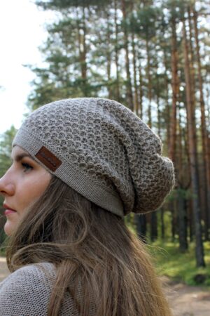 Cozy and Chic Beige Alpaca Wool Knit Slouchy Beanie for Women