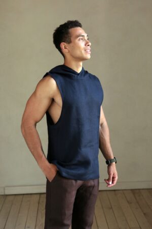 Men's Dark Blue Sleeveless Linen T-Shirt The Perfect Summer Essential