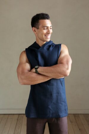 Men's Dark Blue Sleeveless Linen T-Shirt The Perfect Summer Essential