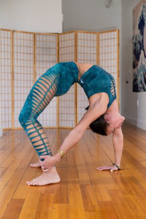 Teal Shiva Crop Top and Hand-Dyed Yoga Slit Weave Fire Hula Hoop Elevate Your Practice with Style and Flow