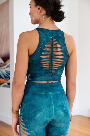 Teal Shiva Crop Top and Hand-Dyed Yoga Slit Weave Fire Hula Hoop Elevate Your Practice with Style and Flow