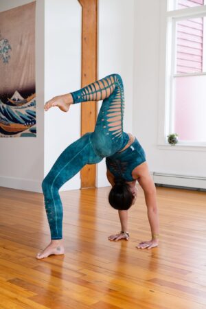 Teal Shiva Crop Top and Hand-Dyed Yoga Slit Weave Fire Hula Hoop Elevate Your Practice with Style and Flow