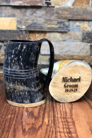 Personalized Buffalo Horn Beer Tankard Unique Engraved Items for Men, Groomsmen, and Friends