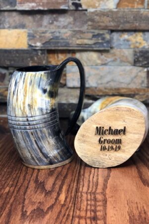 Personalized Buffalo Horn Beer Tankard Unique Engraved Items for Men, Groomsmen, and Friends