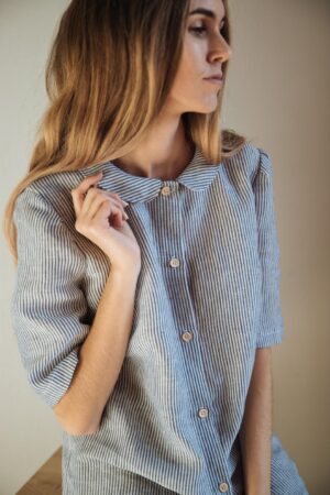 Striped Linen Shirt MIA Elegant and Modest Everyday Top for Women