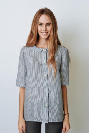 Striped Linen Shirt MIA Elegant and Modest Everyday Top for Women