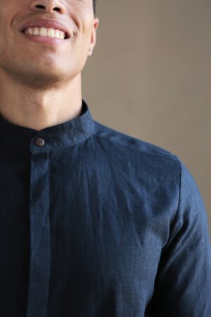 Timeless Elegance Dark Blue Linen Shirt for Men, Perfect for Weddings and Summer Soirees