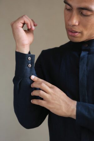 Timeless Elegance Dark Blue Linen Shirt for Men, Perfect for Weddings and Summer Soirees