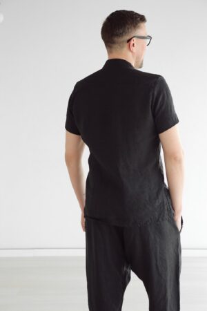 Timeless Elegance Black Linen Sleeveless Dress Shirt for Men