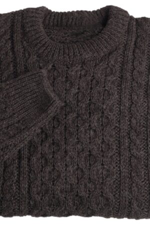 Jacob Wool Sustainable, Fair Trade, UK-Made Aran Sweater in Dark Brown