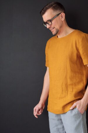 Saffron Linen T-Shirt Elevate Your Summer Style with Comfort and Style