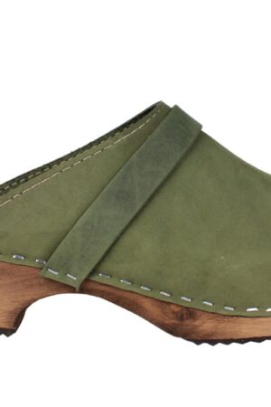 Lotta from Stockholm Classic Green Oiled Nubuck Leather Clogs - Handmade Swedish Comfort