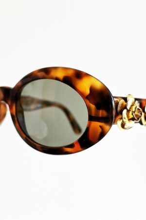 VERSACE Vintage Oval Sunglasses Rare Gold Roses, Tortoise Brown, NOS 90s/Y2K