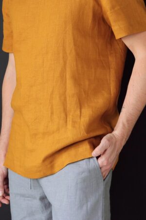 Saffron Linen T-Shirt Elevate Your Summer Style with Comfort and Style