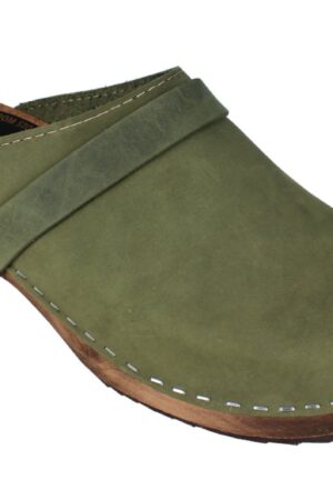 Lotta from Stockholm Classic Green Oiled Nubuck Leather Clogs - Handmade Swedish Comfort