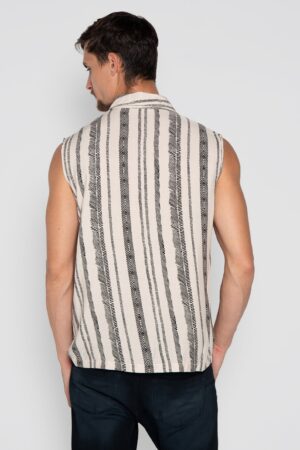 Striped Boho Beach Shirt Psychedelic Tribal Vest for Men, Festival Cotton Psy Trance Goa