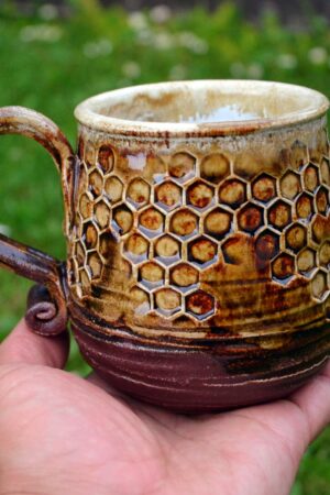 Honeycomb Haven Handmade Pottery Cup with Honey Glaze