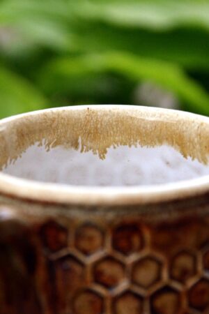 Honeycomb Haven Handmade Pottery Cup with Honey Glaze