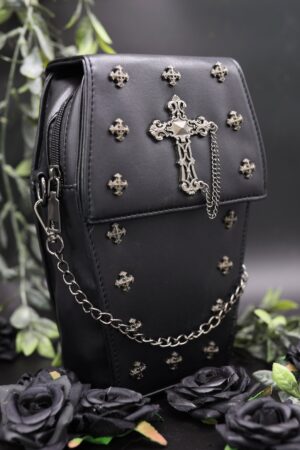 GOTHX Mini Black Vegan Gothic Cross Coffin Chain Bag - Embrace the Darkness with Style