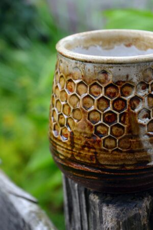 Honeycomb Haven Handmade Pottery Cup with Honey Glaze