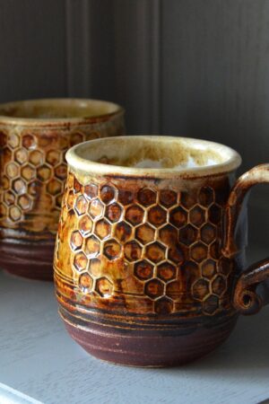 Honeycomb Haven Handmade Pottery Cup with Honey Glaze