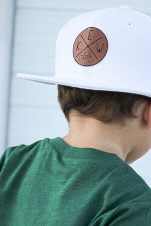 Personalized Circle Initials Snapback Hat Custom Embroidered Vegan Leather Patch for Kids, Toddlers, and Adults