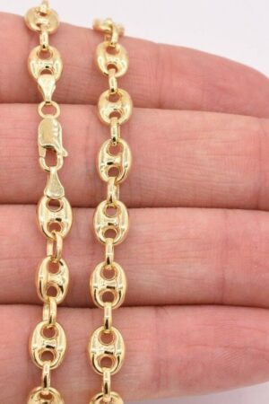 7mm Puffed Mariner Link Chain Necklace Authentic 14K Yellow Gold for Men and Women