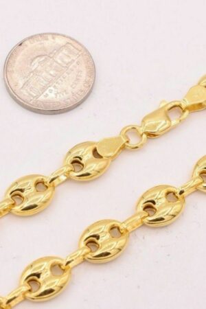 9mm Puffed Anchor Mariner Link Chain Necklace 14K Yellow Gold Clad Sterling Silver 925