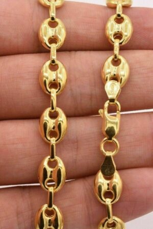 9mm Puffed Anchor Mariner Link Chain Necklace 14K Yellow Gold Clad Sterling Silver 925