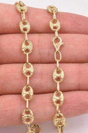 7.5mm Puffed Mariner Nugget Textured Chain Necklace in Genuine 10K Yellow Gold A Statement of Elegance and Authenticity