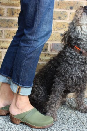 Lotta from Stockholm Classic Green Oiled Nubuck Leather Clogs - Handmade Swedish Comfort