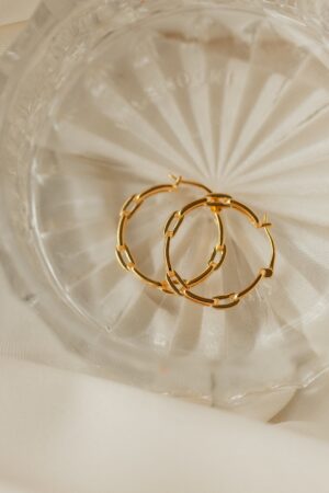 Caitlyn Minimalist Bold Link Hoop Earrings Statement Gold Hoops for Bridesmaids (ER060)