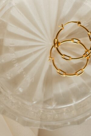 Caitlyn Minimalist Bold Link Hoop Earrings Statement Gold Hoops for Bridesmaids (ER060)