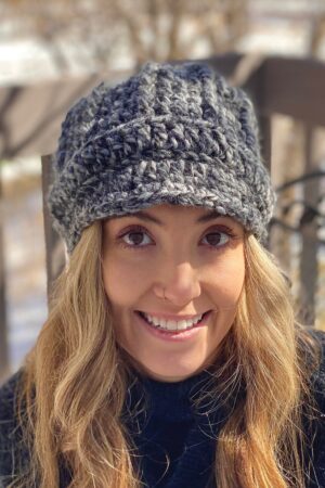 Cozy and Chic Crocheted Newsboy Hat for Women with Buttons and Brim