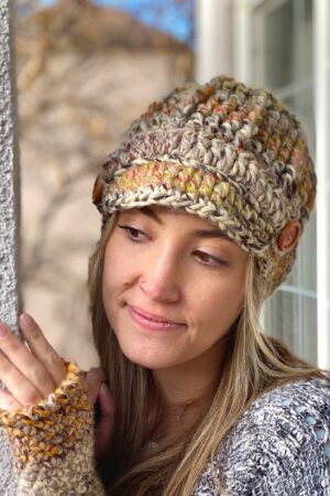 Cozy and Chic Crocheted Newsboy Hat for Women with Buttons and Brim